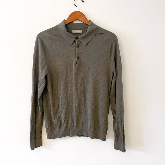 Everlane Men's Moss Green Wool Polo Sweater, Size Medium - Picture 1 of 5